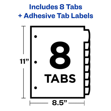 Avery Ultralast Big Tab Plastic Dividers for 3 Ring Binders, 8-Tab Set, Multicolor with White Labels, 1 Set (24901) 8 tab
